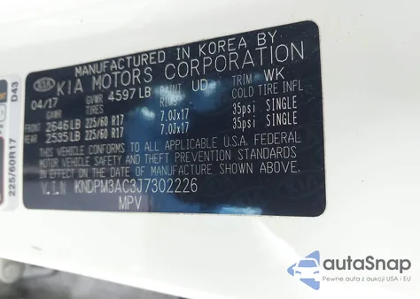 2018 Kia Sportage Lx z USA, uszkodzony, nr VIN KNDPM3AC3J7302226